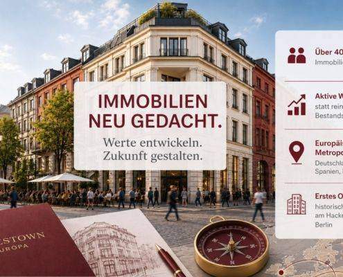Bild mit Immobilien und Fernsehturm - Thema Jamestown Europa Fonds und Informationen zu europäischen Metropolregionen