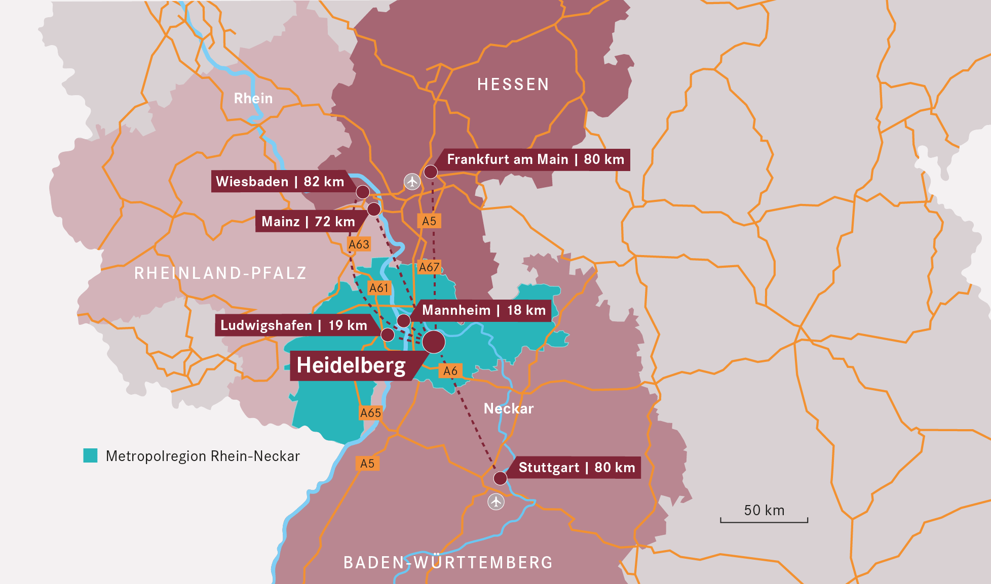 Kartenausschnitt Metropolregion Rhein-Neckar